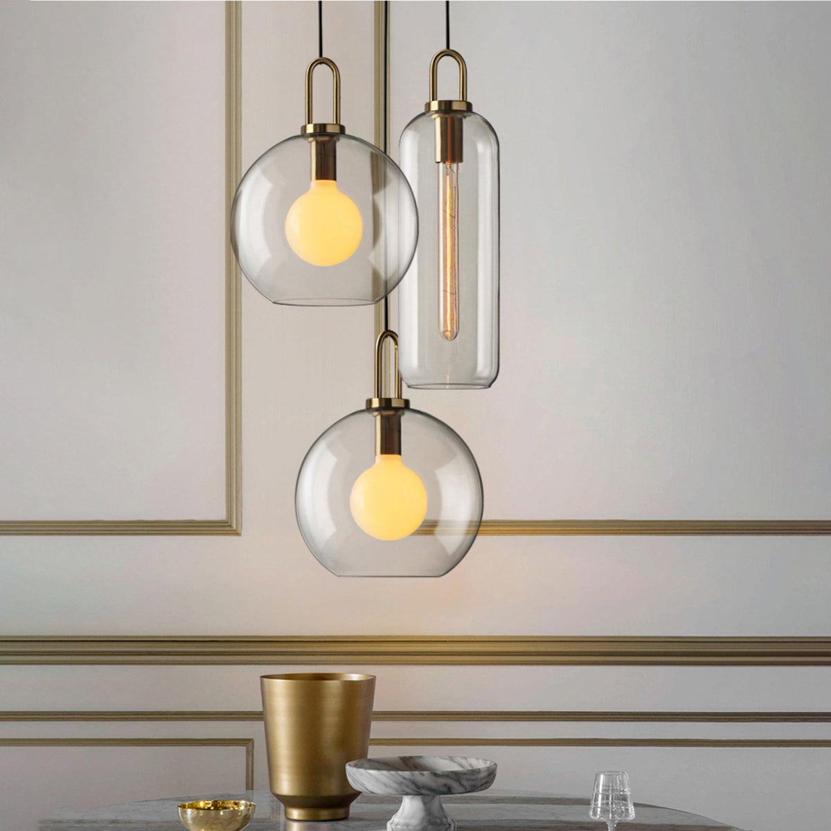 Glass Globe Hanging Light Fixture with Adjustable Cord for Dining Room Kitchen Island Bedroom Modern Minimalist Ceiling Pendant Lamp