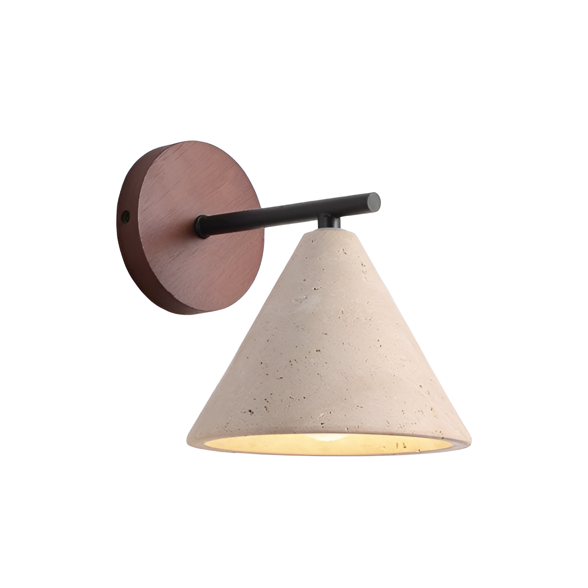 Cone-Shaped Stone Wall Sconce with Wood Base for Bedrooms, Hallways & Entryways – Ambient Downlight Fixture, E26 Socket, Warm Natural Textur