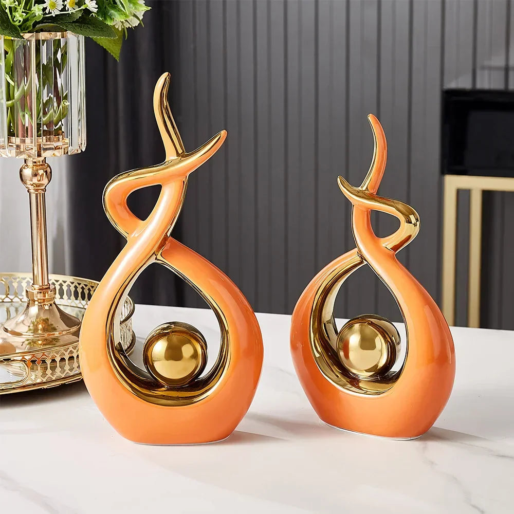 Sculpted Ceramic Figurine 12 Inch Emerald Gold Accent Handcrafted Art Object for Console Shelf Sideboard Mantel Modern Home Styling Statemen