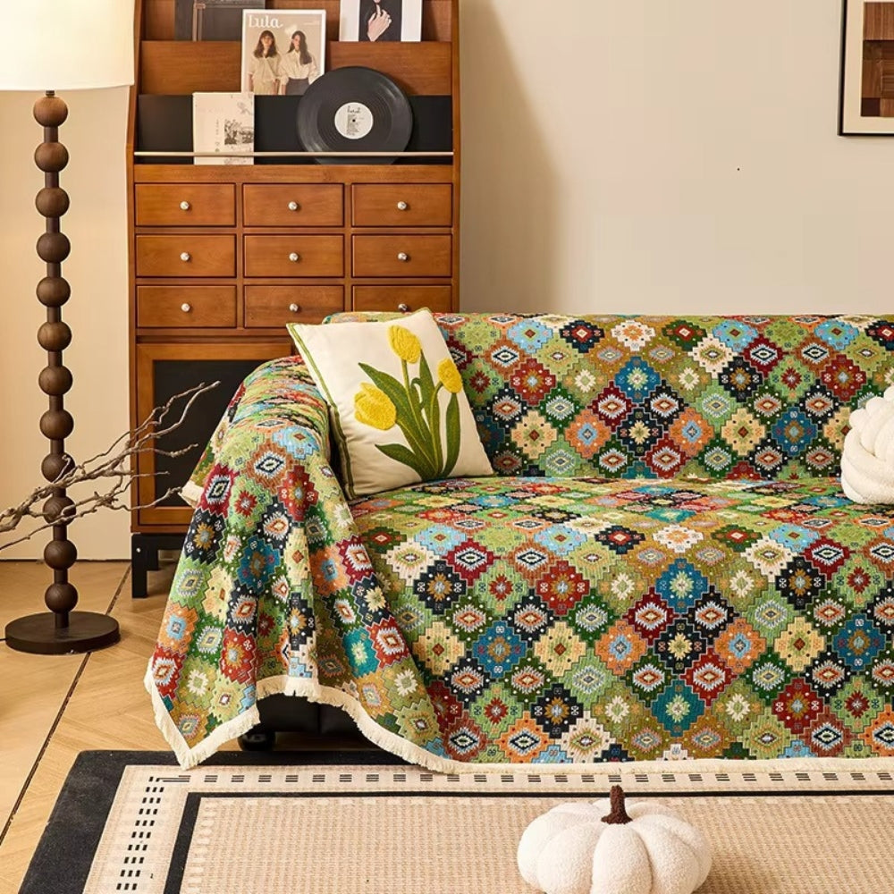 Kilim Sofa Cover - Soft Microfiber, Geometric Kilim Design