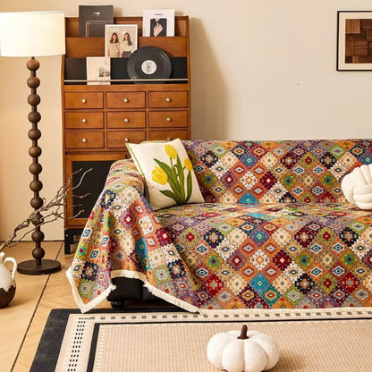 Kilim Sofa Cover - Soft Microfiber, Geometric Kilim Design