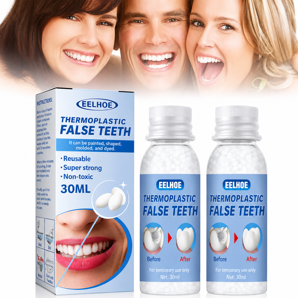 Temporary Tooth Repair Kit for Chipped Gaps Missing Teeth at Home Moldable Resin Filler Natural White Cosmetic Dental Fix Adults Kids Senior