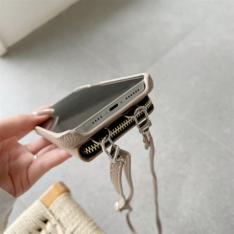 iPhone Wallet Case with Detachable Crossbody Strap & Card Holder – Hands-Free Phone Pouch for Women & Men – Vegan Leather Cover with