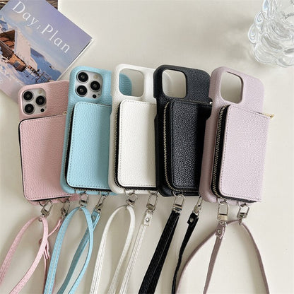 iPhone Wallet Case with Detachable Crossbody Strap & Card Holder – Hands-Free Phone Pouch for Women & Men – Vegan Leather Cover with