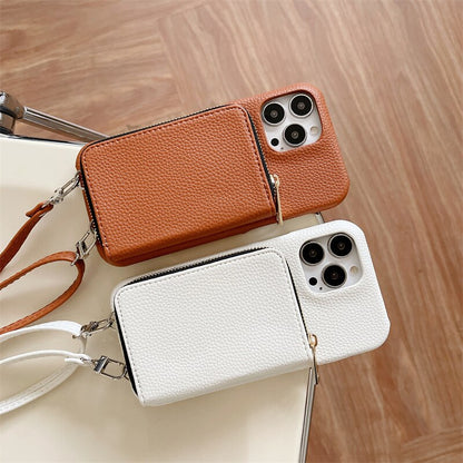 iPhone Wallet Case with Detachable Crossbody Strap & Card Holder – Hands-Free Phone Pouch for Women & Men – Vegan Leather Cover with