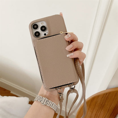 iPhone Wallet Case with Detachable Crossbody Strap & Card Holder – Hands-Free Phone Pouch for Women & Men – Vegan Leather Cover with