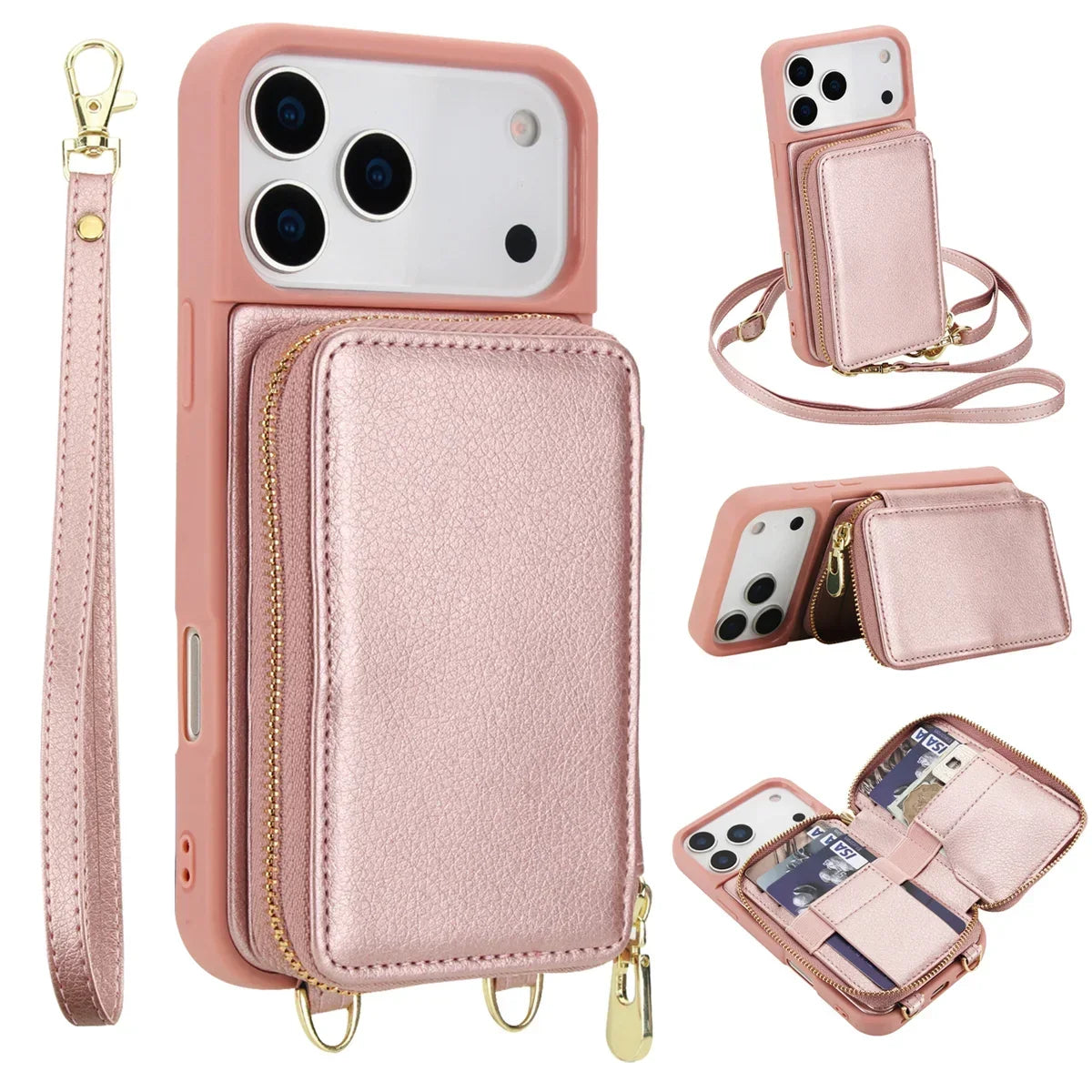 iPhone Wallet Case with Detachable Crossbody Strap & Card Holder – Hands-Free Phone Pouch for Women & Men – Vegan Leather Cover with