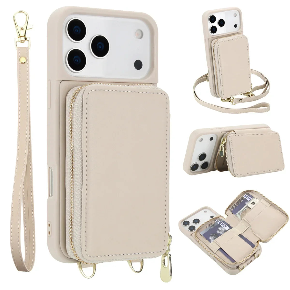 iPhone Wallet Case with Detachable Crossbody Strap & Card Holder – Hands-Free Phone Pouch for Women & Men – Vegan Leather Cover with