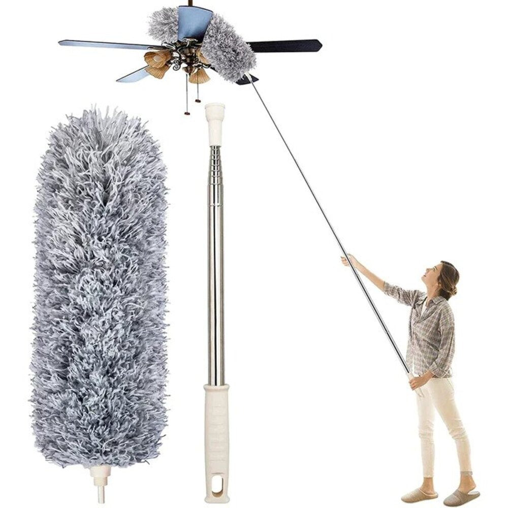 Extendable Microfiber Duster with Bendable Head 34–110 Inches for High Ceilings Fans Cobwebs Washable Lightweight Gray Pole Household Indoor