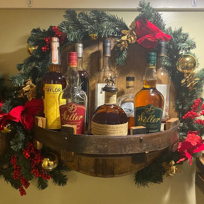4-Bottle Wooden Display Rack for Kitchen & Home Bar | Wall-Mounted Storage Organizer Holder with Rustic Brown Finish for Countertop Organiza