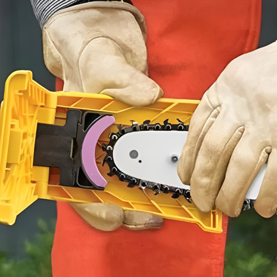 Portable Chainsaw Sharpening Tool with Stone Attachment for 14-20 Inch Bars Quick Blade Honing Kit for Outdoor Woodcutting Cordless Saw