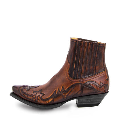 Western Boots Embroidered Leather Mid-Calf Pull-On Cowboy Style for Women Men Unisex Black Brown