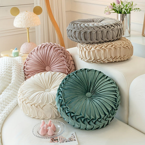 Veloura - Pleated Round Velvet Cushion