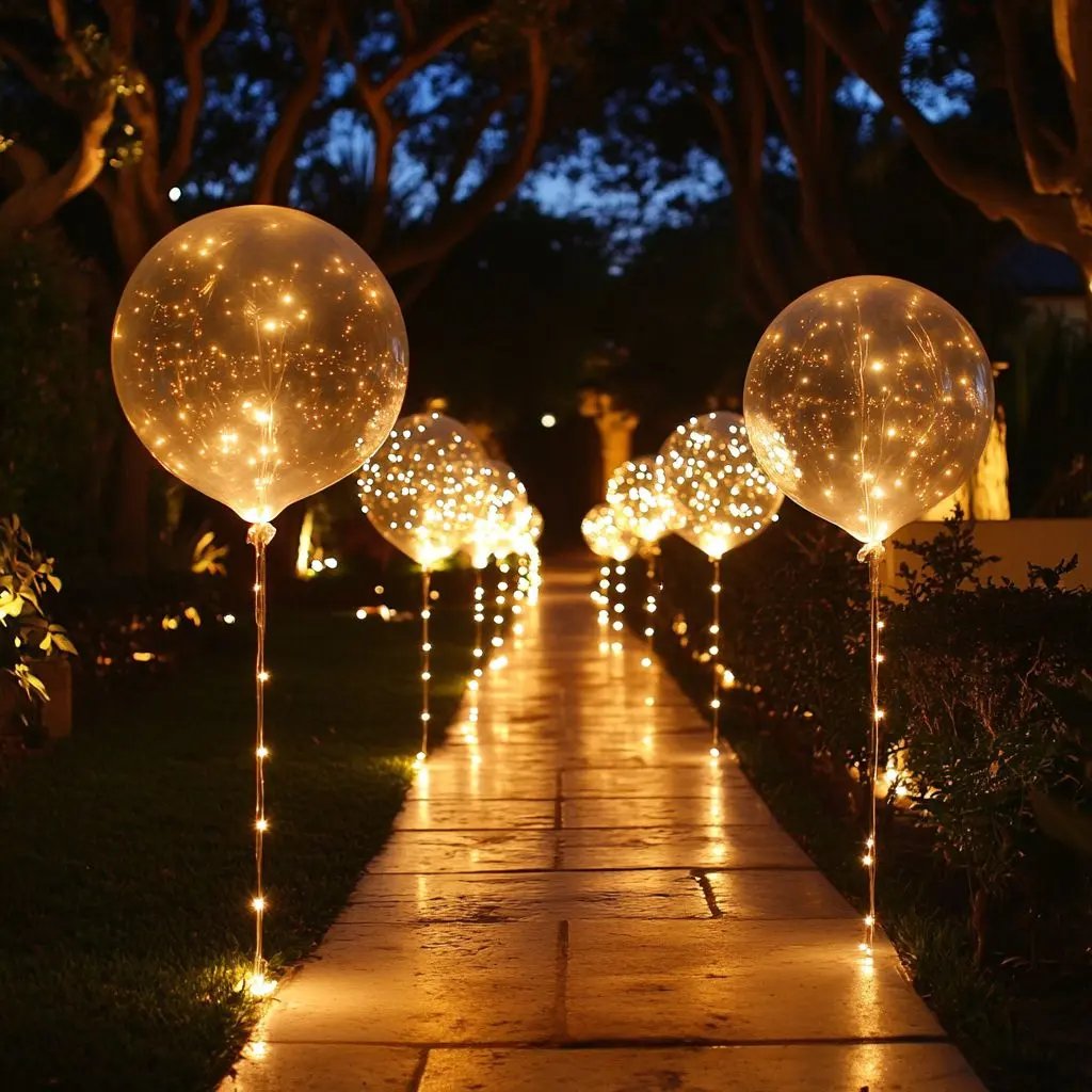 Illuminated Clear Balloons with Warm White LED String Lights 18 Inch Set of 10 Battery Powered for Birthdays Weddings Baby Showers Garden Pa