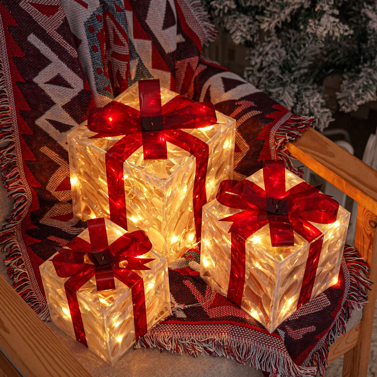 Holly Jolly Boxes™ - Set Of 3 Christmas Light Gift Boxes Decoration