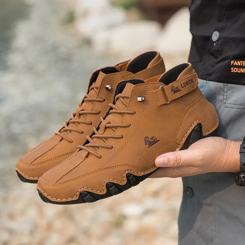 Men's Waterproof High-Top Sneakers with Elastic Slip-On Design - Durable Rubber Sole Boots for Street Style & All-Weather Wear