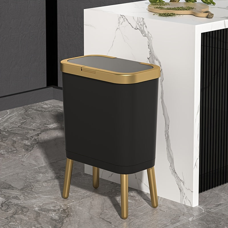4-Gallon Pedestal Trash Can with Odor-Sealing Flip Lid – Slim Rectangular Waste Basket on Legs for Kitchen, Bathroom, Bedroom – Modern