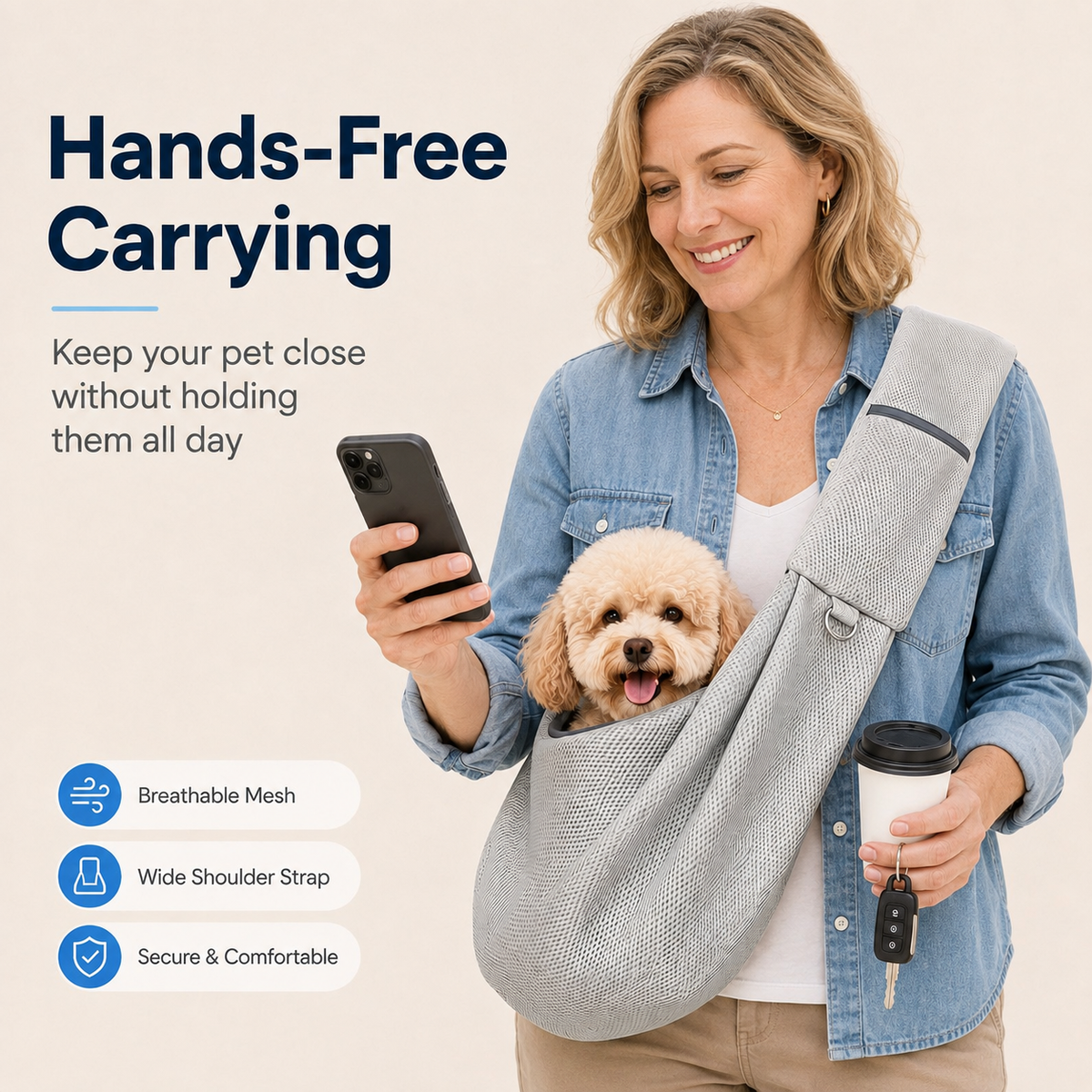 Ortekor Crossbody Pet Sling Carrier for Small Dogs & Cats - Breathable Hands-Free Travel Bag for Walks, Errands & Vet Visits