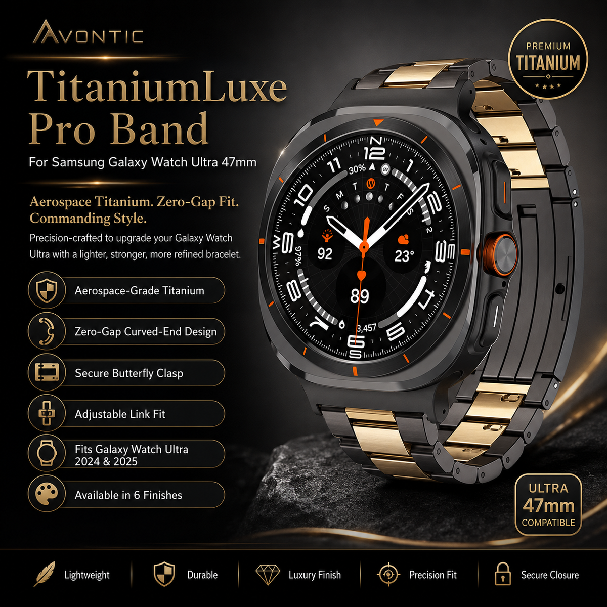 Premium Metal Link Wristband for Samsung Galaxy Watch Ultra 47mm – Titanium & Steel Construction