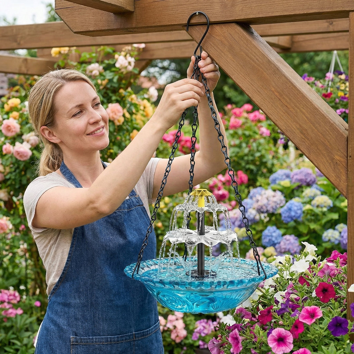 Solar Powered Outdoor Bird Bath with Cascading Water Feature in Glass for Patio and Backyard Wildlife
