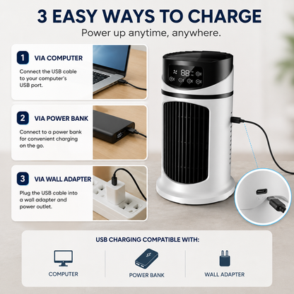 Compact Personal Cooler – Windowless Evaporative Air Cooler for Bedroom, Office & Small Spaces – Portable Desktop Cooling Unit for Home &