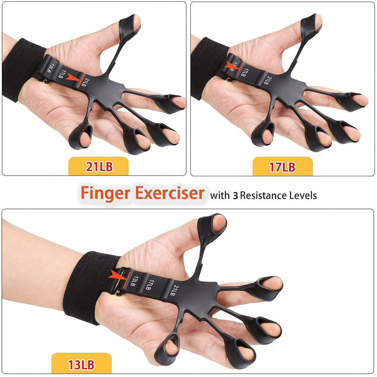 Hand Strengthener Grip Trainer Kit with Finger Exerciser, Resistance Ball & Forearm Ring for Rehabilitation & Muscle Building