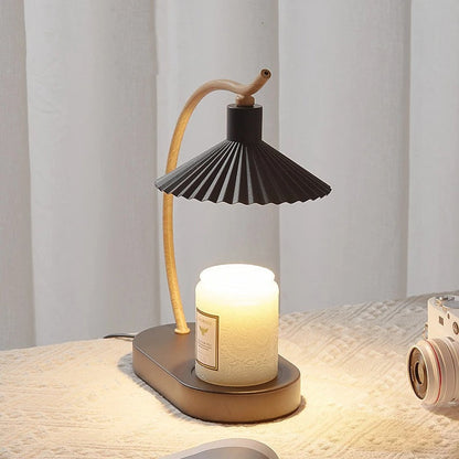 Flameless Candle Warmer Lamp with LED Light for Home Fragrance Release - Metal & Wood Nordic Design for Bedroom Living Room Nightstand Decor