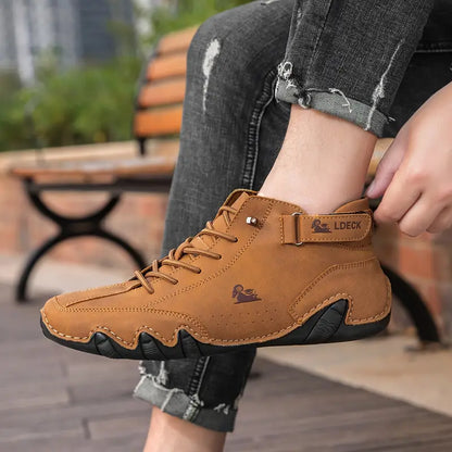 Men's Waterproof High-Top Sneakers with Elastic Slip-On Design - Durable Rubber Sole Boots for Street Style & All-Weather Wear