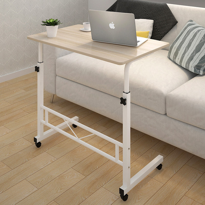 Rolling Laptop Desk with Adjustable Height 27.5-34.5 Inches Steel Frame Wood Top Mobile Workstation for Bedroom Sofa Home Office Compact Com
