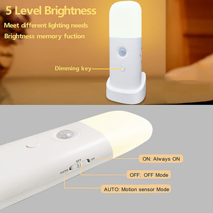 Motion-Activated Rechargeable LED Nightlight 6 in White Cordless Dimmable Sensor Light for Hallways Bedrooms Stairs Kids Rooms Closets Batte