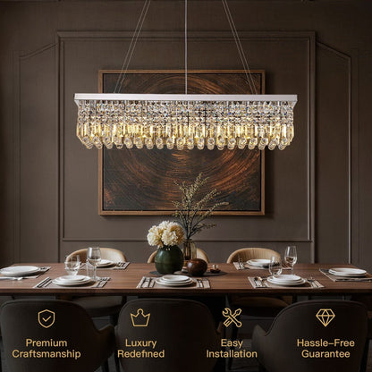 Linear K9 Glass Drop Ceiling Light Fixture for Dining Room & Kitchen – Chrome Finish