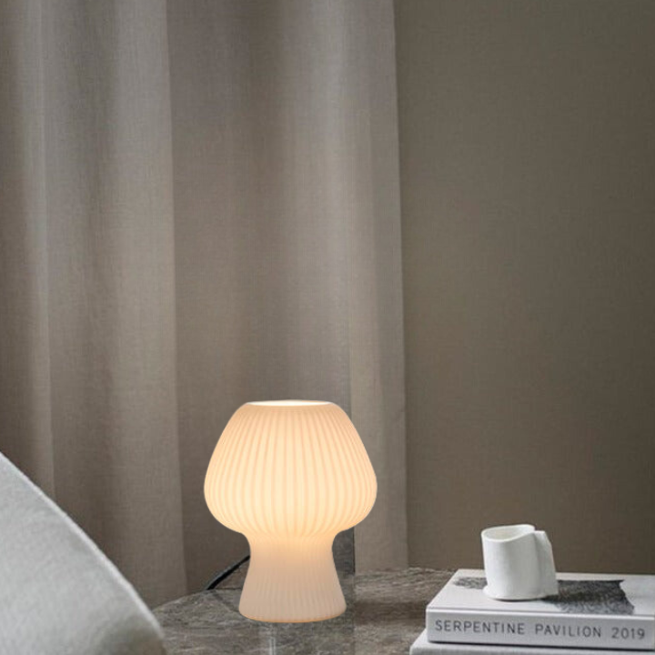 Textured Glass Dome Table Lamp – Retro Mushroom Design, Dimmable LED Accent Light for Nightstand, Desk, Living Room