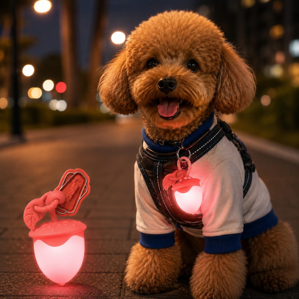 Ortekor AcornGlow USB-C Rechargeable Pet Safety Light for Night Walks - Clip-On Acorn LED Charm for Collars, Harnesses & Leashes to Help Dogs Stay Visible After Dark