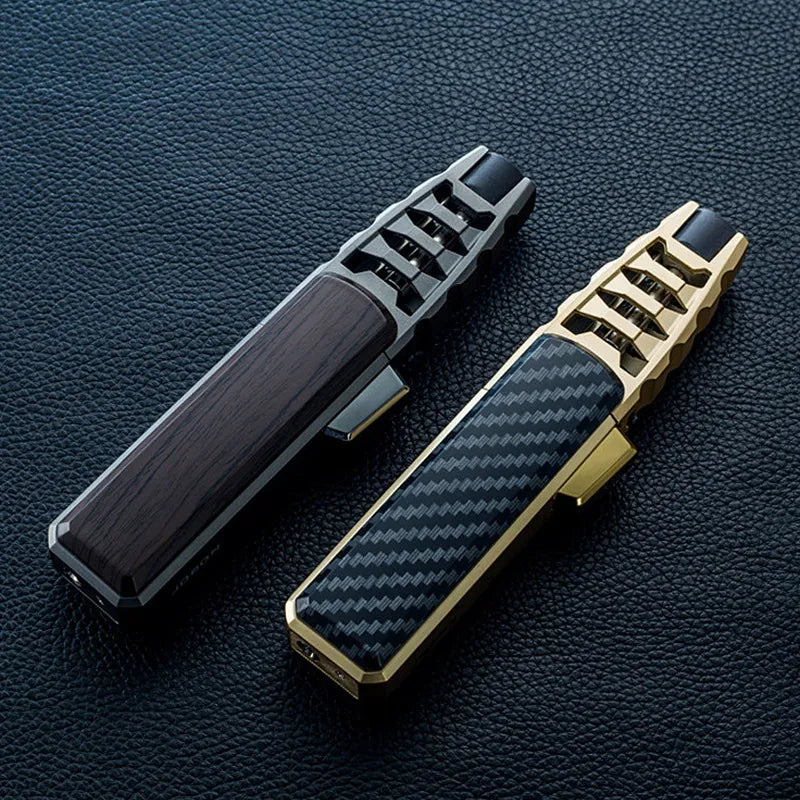 Refillable Butane Jet Flame Lighter with Carbon Fiber & Wood Finish for Outdoor Use, Camping, Cigars