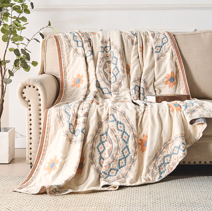 Cotton Throw Blanket with Mandala Pattern – Lightweight All-Season Cover for Couch, Bed, Sofa – Boho Home Decor Accent Piece