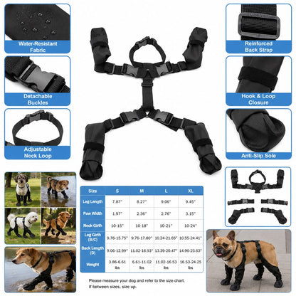 Ortekor Stay-On Waterproof Dog Walking Boots for Rain, Mud & Hot Pavement - Anti-Slip Paw Protection Suit