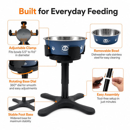 Ortekor French Bulldog Adjustable Elevated Tilted Dog Bowl for Kitchen Feeding Corners - 3-Height Stand with Slow Feeder Insert to Reduce Neck Bending & Mess