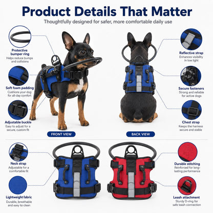 Ortekor Adjustable Dog Bumper Ring Harness for Safer Home Walking - Helps Blind & Senior Dogs Avoid Wall & Furniture Bumps