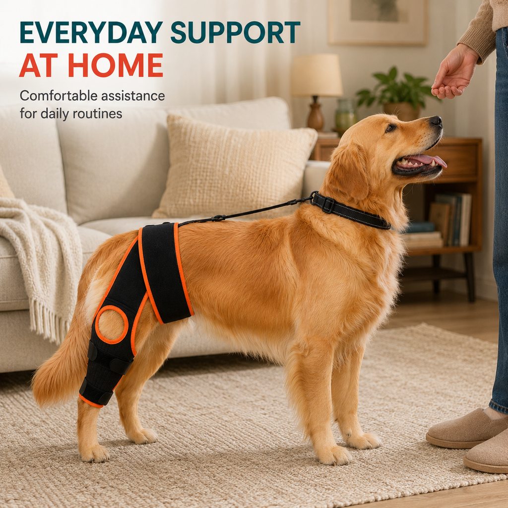 Ortekor Adjustable Dog Knee Brace with Collar Support Strap - Helps Reduce Slipping on Daily Walks