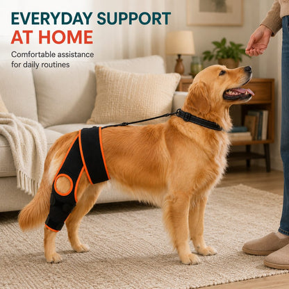 Ortekor Adjustable Dog Knee Brace with Collar Support Strap - Helps Reduce Slipping on Daily Walks