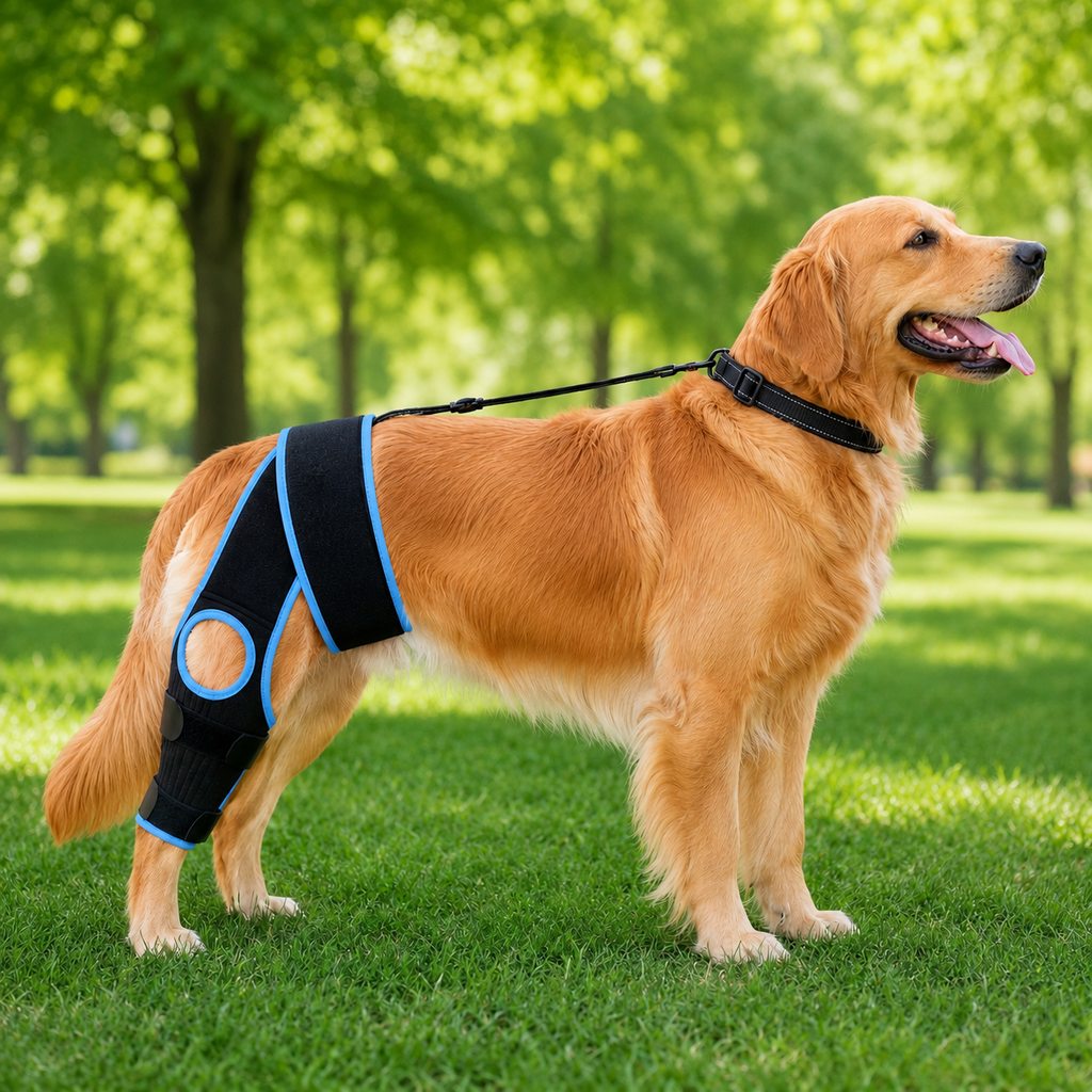 Ortekor Adjustable Dog Knee Brace with Collar Support Strap - Helps Reduce Slipping on Daily Walks