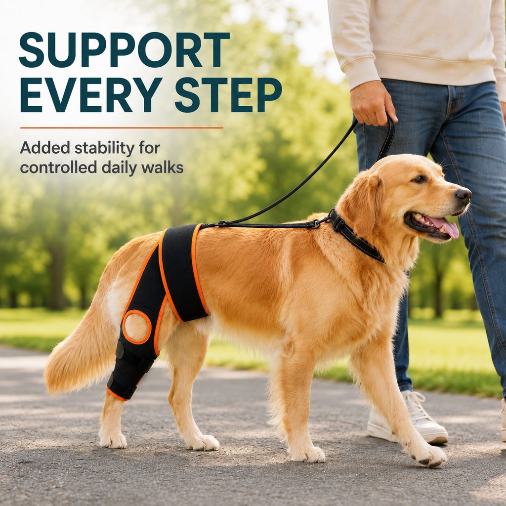 Ortekor Adjustable Dog Knee Brace with Collar Support Strap - Helps Reduce Slipping on Daily Walks