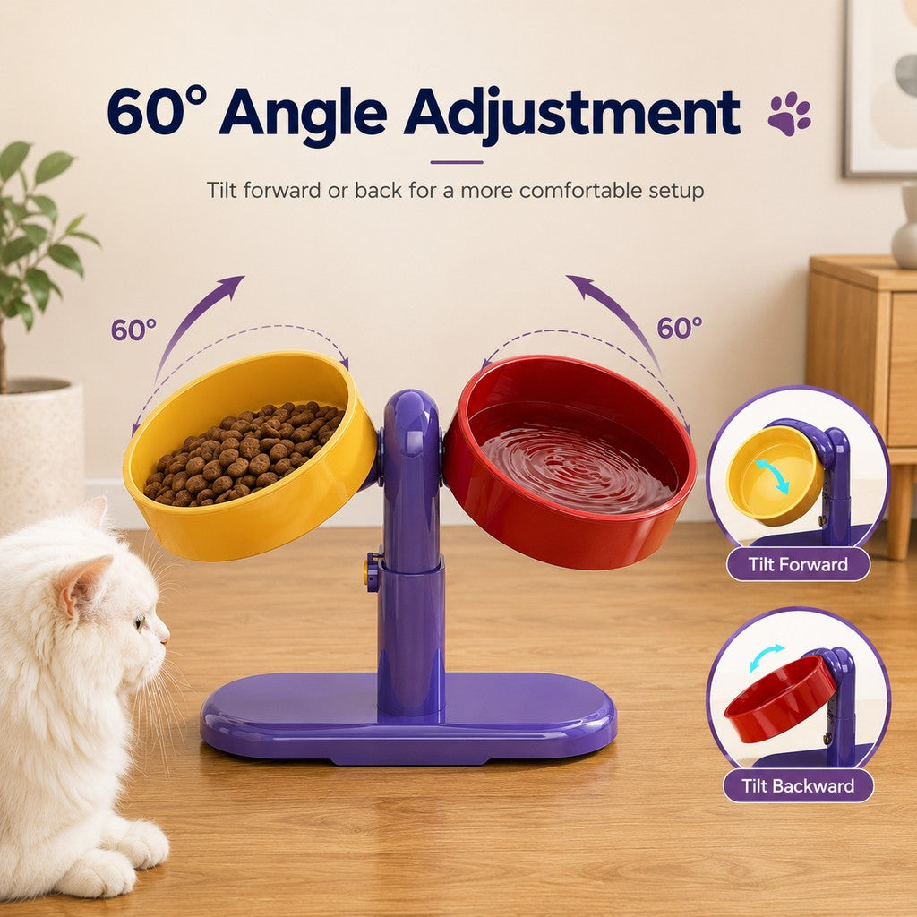 Ortekor Adjustable Elevated Pet Bowl for Cats & Small Dogs - Space-Saving Wall-Mount or Freestanding Feeder for Cleaner Mealtimes