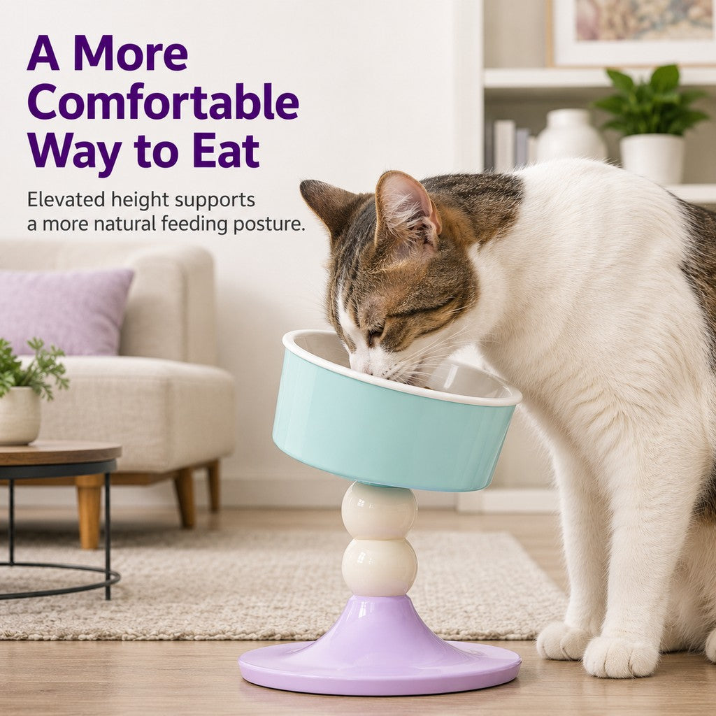 Ortekor Adjustable Elevated Pet Bowl for Cats & Small Dogs - 3 Height Modes for Comfortable Feeding