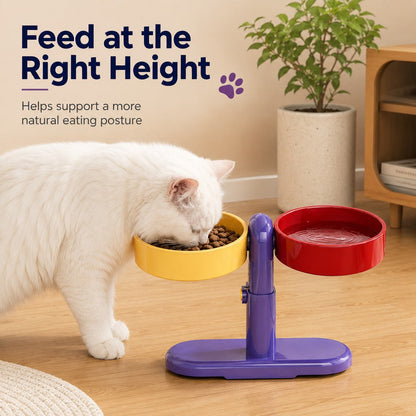 Ortekor Adjustable Elevated Pet Bowl for Cats & Small Dogs - Space-Saving Wall-Mount or Freestanding Feeder for Cleaner Mealtimes