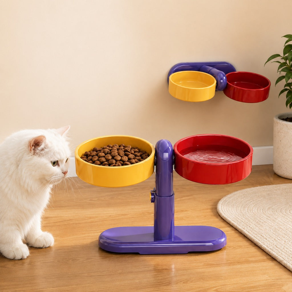 Ortekor Adjustable Elevated Pet Bowl for Cats & Small Dogs - Space-Saving Wall-Mount or Freestanding Feeder for Cleaner Mealtimes