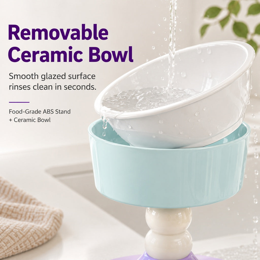 Ortekor Adjustable Elevated Pet Bowl for Cats & Small Dogs - 3 Height Modes for Comfortable Feeding