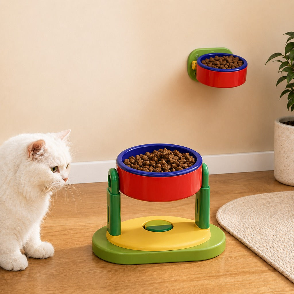 Ortekor Adjustable Elevated Pet Bowl for Cats & Small Dogs - Space-Saving Wall-Mount or Freestanding Feeder for Cleaner Mealtimes