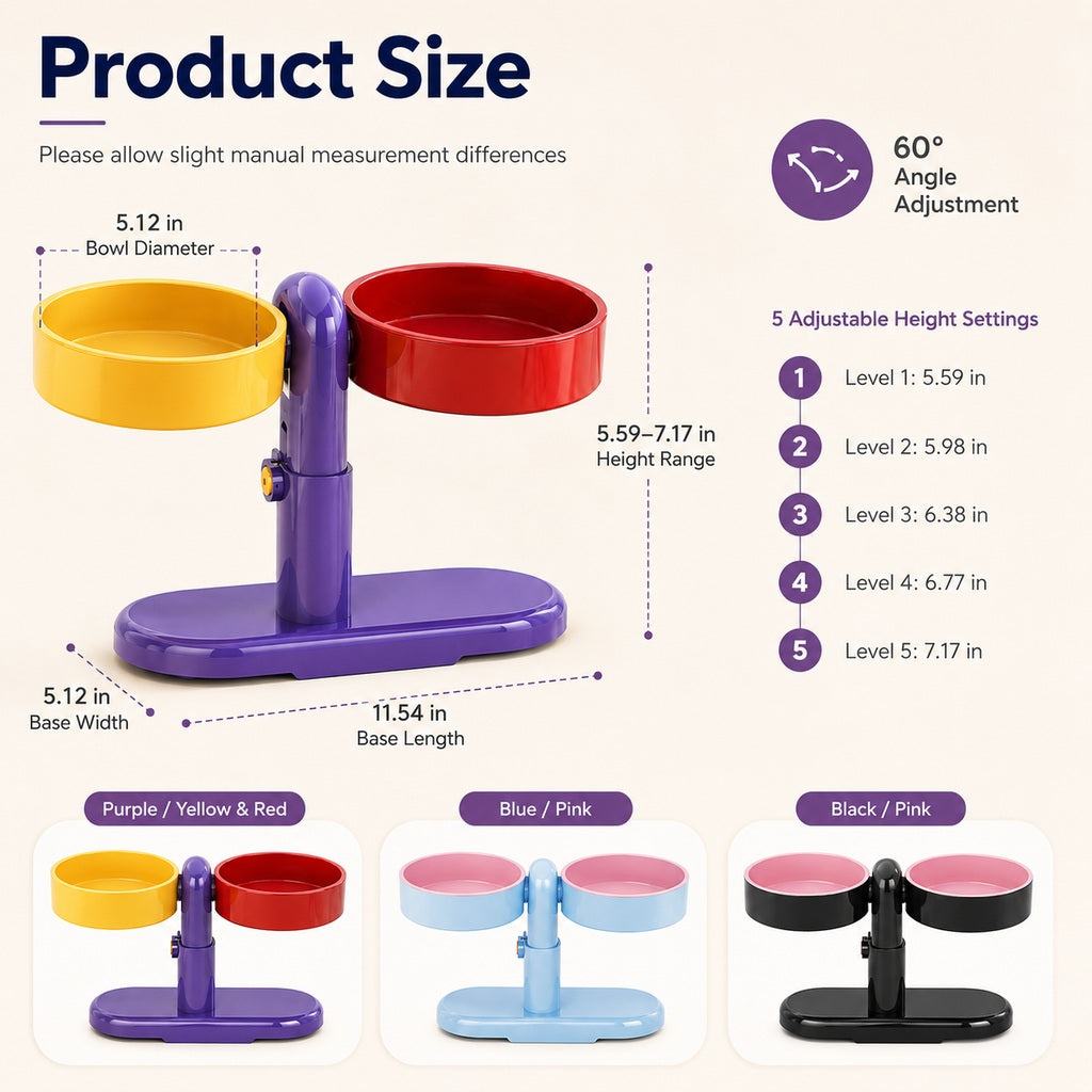 Ortekor Adjustable Elevated Pet Bowl for Cats & Small Dogs - Space-Saving Wall-Mount or Freestanding Feeder for Cleaner Mealtimes