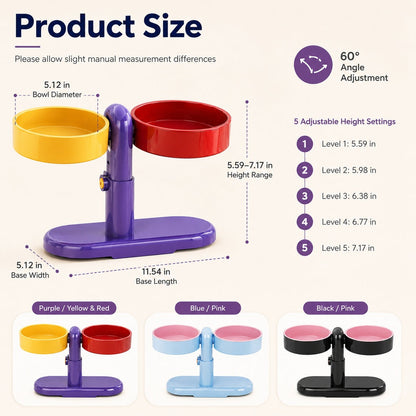 Ortekor Adjustable Elevated Pet Bowl for Cats & Small Dogs - Space-Saving Wall-Mount or Freestanding Feeder for Cleaner Mealtimes